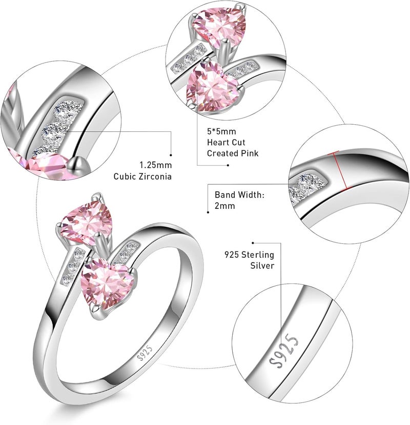 Yaresul 1CT Adjustable Women Heart Ring 925 Sterling Silver Birthstone Rings for Women Promise Ring for her Simulated Gemstone Statement Stackable Band Width 2mm Open Size 5~9 - Image 4